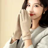 Winter Gloves - Women's Velvet-Lined Leather Warm One Size Black Brown Khaki Clothing & Accessories Gloves & Mittens