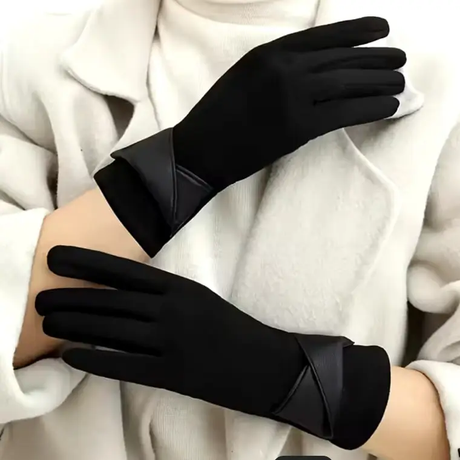 Winter Gloves - Women's Velvet-Lined Leather Warm One Size Black Brown Khaki Clothing & Accessories Gloves & Mittens