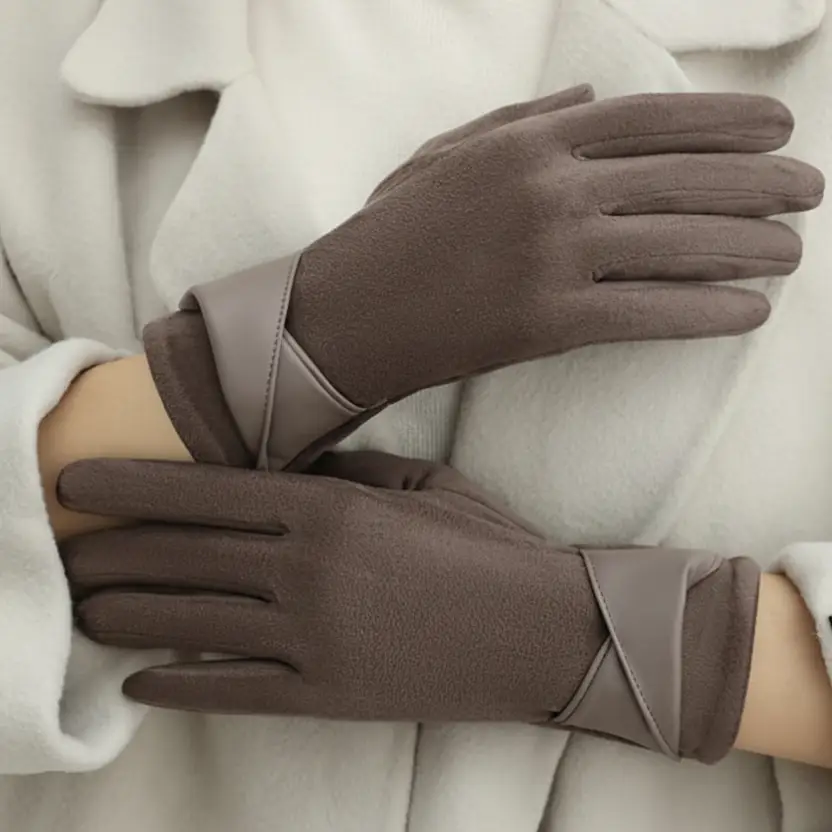Winter Gloves - Women's Velvet-Lined Leather Warm One Size Black Brown Khaki Clothing & Accessories Gloves & Mittens