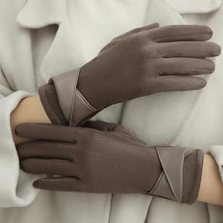 Winter Gloves - Women's Velvet-Lined Leather Warm One Size Black Brown Khaki Clothing & Accessories Gloves & Mittens