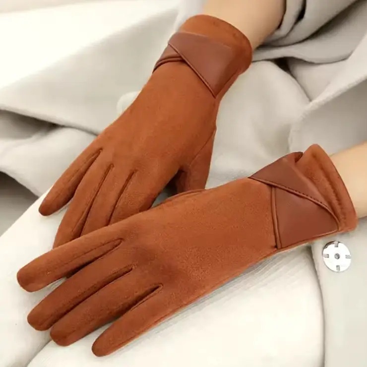 Winter Gloves - Women's Velvet-Lined Leather Warm One Size Black Brown Khaki Clothing & Accessories Gloves & Mittens