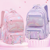 School Bag - Rainbow Moon Oxford Backpack Girls Multi-Pocket Pink Purple Luggage & Bags School Backpacks