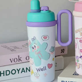 Kids Water Bottle - 304 Stainless Steel Insulated Cartoon with Handle and Straw Kitchen & Dining Water Bottles