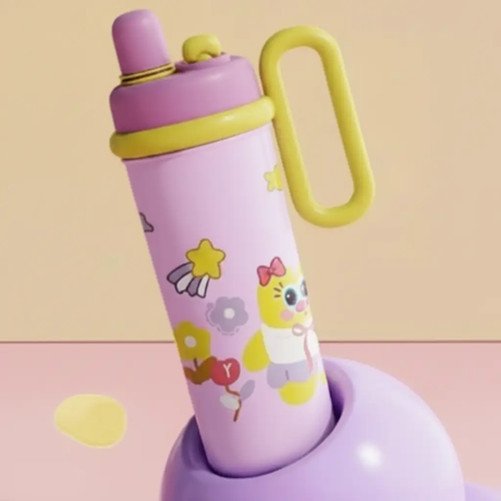 Kids Water Bottle - 304 Stainless Steel Insulated Cartoon with Handle and Straw Kitchen & Dining Water Bottles