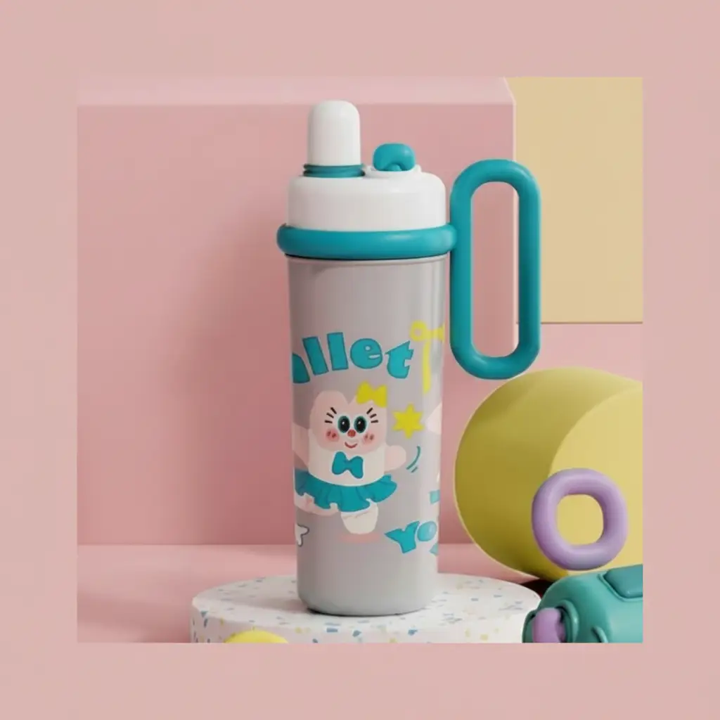 Kids Water Bottle - 304 Stainless Steel Insulated Cartoon with Handle and Straw Kitchen & Dining Water Bottles