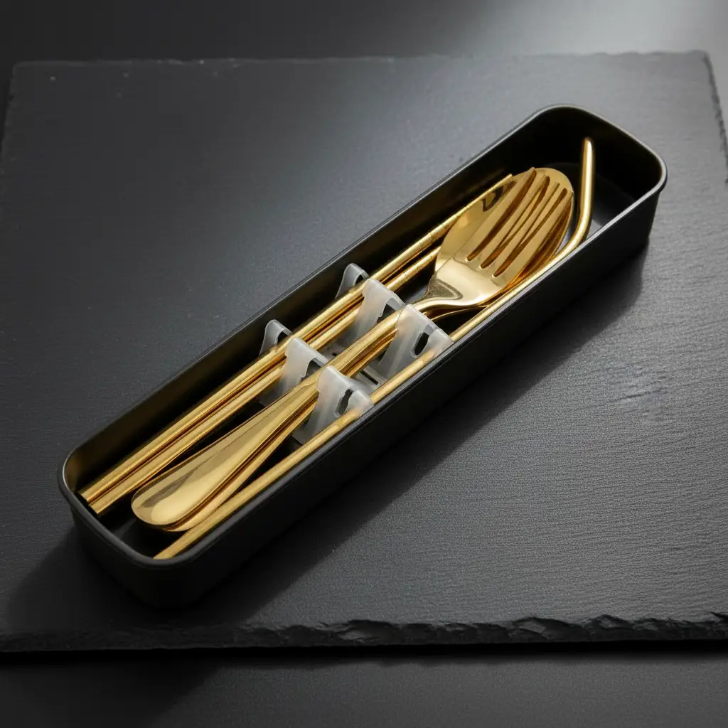 Travel Cutlery Set - 6-Piece Stainless Steel with Storage Case Silver Gold Kitchen & Dining Flatware Sets