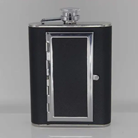 Hip Flask - 2-in-1 Stainless Steel with Hidden Cigarette Case and Funnel Black Silver Lifestyle & Accessories Flasks