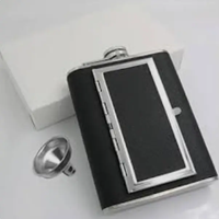 Hip Flask - 2-in-1 Stainless Steel with Hidden Cigarette Case and Funnel Black Silver Lifestyle & Accessories Flasks