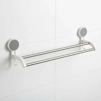 Towel Rack - Double Self-Adhesive Stainless Steel Dual Rod with Side Hooks Home & Garden Towel Racks