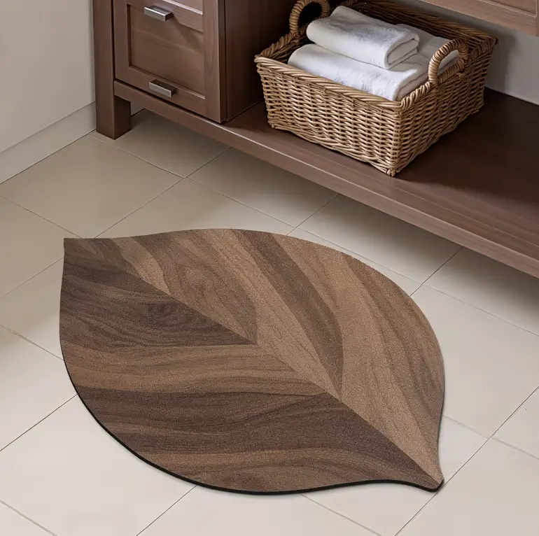 Doormat - Rustic Wood-Effect Leaf Shape Quick-Dry Non-Slip Home & Garden Door Mats