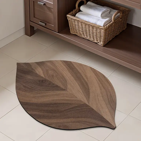 Doormat - Rustic Wood-Effect Leaf Shape Quick-Dry Non-Slip Home & Garden Door Mats