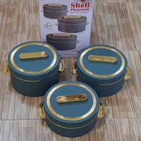 3 Piece Luxurious Shell Blue And Gold Hot Pot Set Keeps Food Hot Kitchen & Dining Beverage Warmers