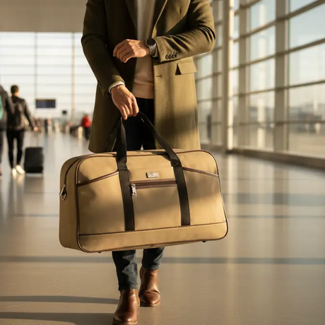 Travel Duffel Bag - Large with Front Pocket and Handles Beige Luggage & Bags Duffel Bags