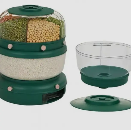 Cereal Dispenser - Double Layer 360 Rotating 6-Compartment Upper 5kg Lower Green Kitchen & Dining Food Storage Containers