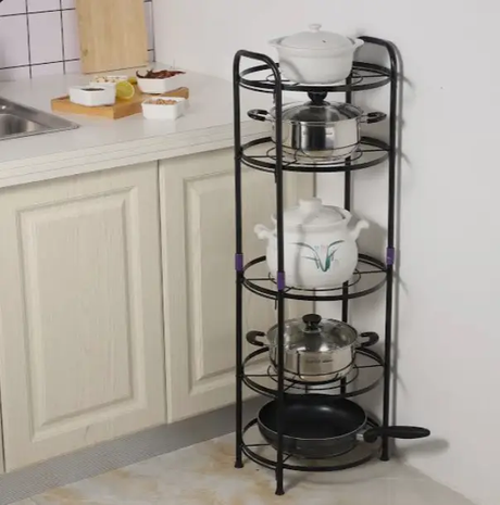 Pot Rack - 5-Tier Freestanding Metal Wire Round Matte Black Kitchen & Dining Pot Racks