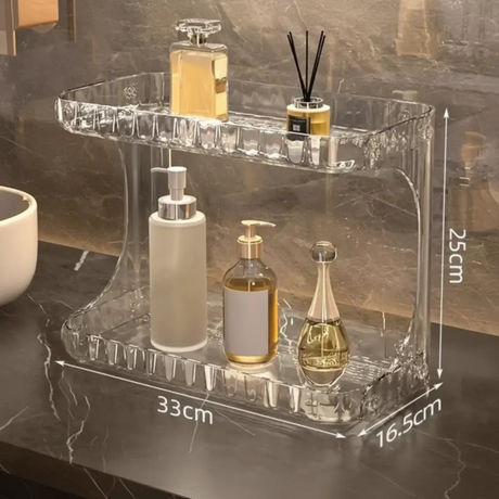 Vanity Organiser - 2-Tier Acrylic Cosmetic Shelf 21cm Layer Gap Clear Grey Home & Garden Household Storage Caddies