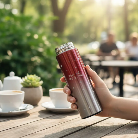 Flask - Smart LED Temperature Display 500ml Stainless Steel Leak-Proof Red Silver Kitchen & Dining Flasks