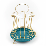 Glass Holder - Steel 6-Slot Drying Rack with Drip Tray Gold Teal Kitchen & Dining Dish Racks