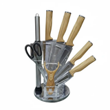 Nine Piece Stainless Steel Knife Set With Wood Handles And Rotating Stand Kitchen & Dining Knife Sets