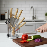 Nine Piece Stainless Steel Knife Set With Wood Handles And Rotating Stand Kitchen & Dining Knife Sets