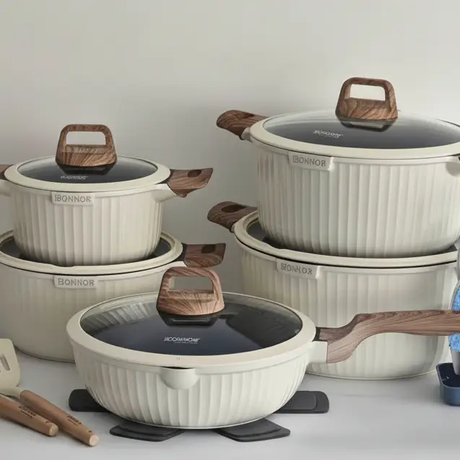 Cookware Set - Donnor Aura 20-Piece Non-Stick with Wood-Effect Handles Kitchen & Dining Cookware Sets