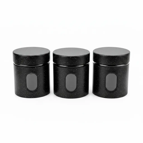 Canister Set - 3-Piece Glass 450ml with Speckled Metal Lid and View Window Kitchen & Dining Food Storage Containers