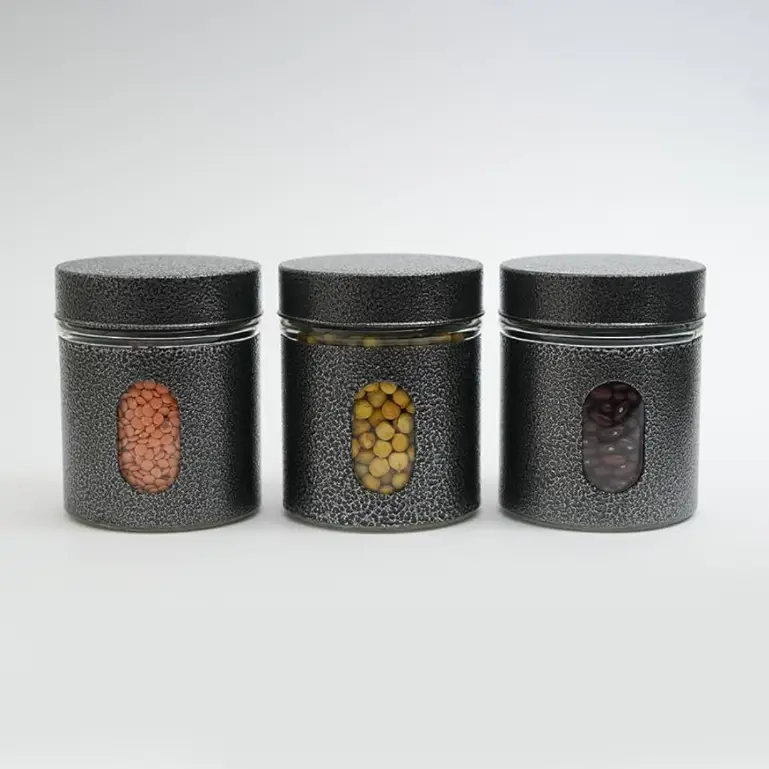 Canister Set - 3-Piece Glass 450ml with Speckled Metal Lid and View Window Kitchen & Dining Food Storage Containers