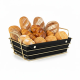 Bread Basket - Gold Wire Frame Black Linen Liner Rectangular Kitchen & Dining Serveware