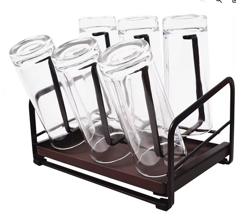 Glass Cup Rack - 8-Slot Metal Upside-Down Drying and Storage Holder Matte Black Kitchen & Dining Cup Racks