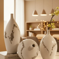 Vase Set - Small Neck Glossy Wave Ceramic 3-Piece Home & Garden Vases
