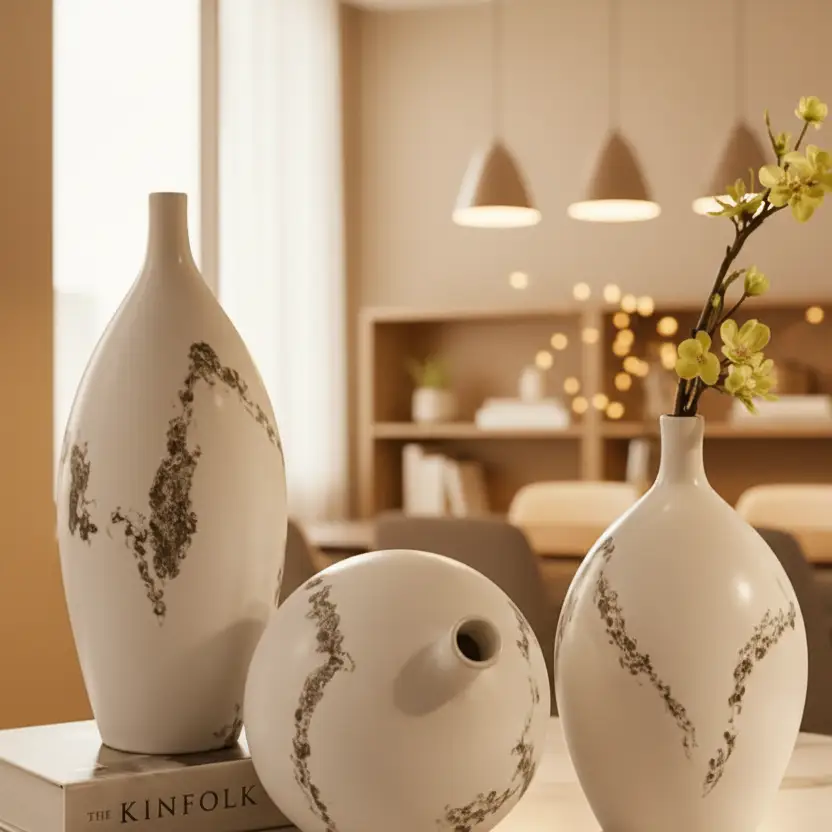 Vase Set - Small Neck Glossy Wave Ceramic 3-Piece Home & Garden Vases