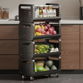 Kitchen Storage Rack - 4-Tier Rolling Basket Organiser with Wheels Kitchen & Dining Household Storage Caddies
