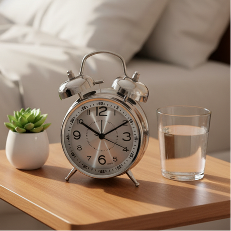 Alarm Clock - Retro Twin Bell Analogue Silver Chrome with Black Dial Home & Garden Alarm Clocks