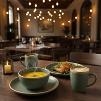 Dinner Set - 16-Piece Matte Green with Brown Rim Ceramic 4 Plates Bowls Mugs Kitchen & Dining Dinnerware Sets