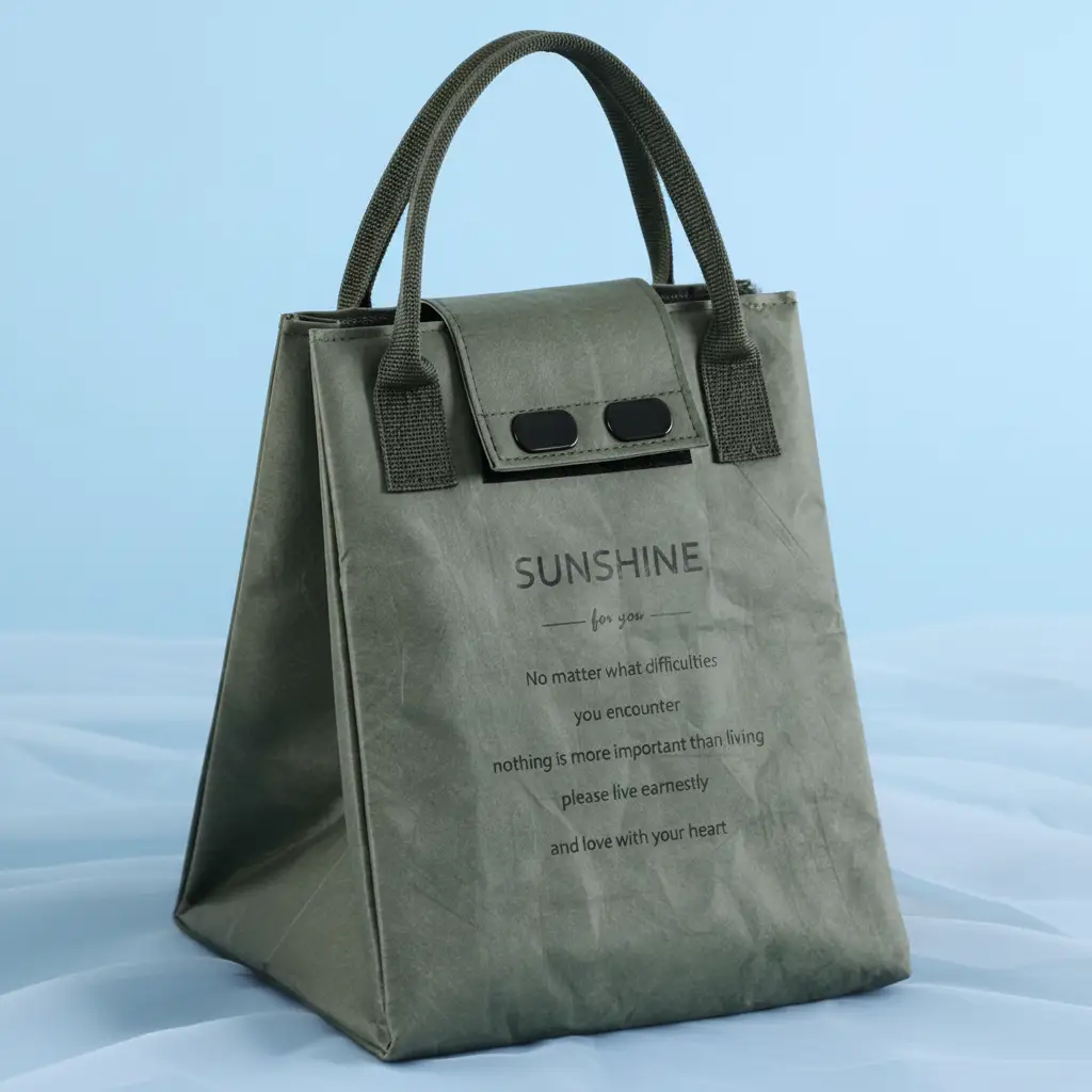 Lunch Bag - Sunshine Thermal Insulated Kraft Paper Tote Tan Olive Green Bags & Luggage Lunch Bags