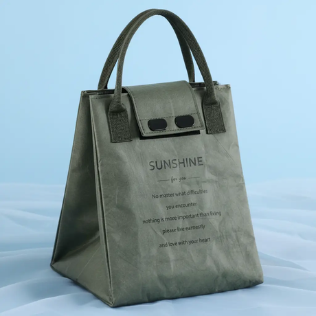 Lunch Bag - Sunshine Thermal Insulated Kraft Paper Tote Tan Olive Green Bags & Luggage Lunch Bags