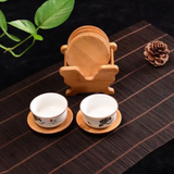 Coaster Set - 6-Piece Round Bamboo with Decorative Holder Stand Natural Kitchen & Dining Coasters