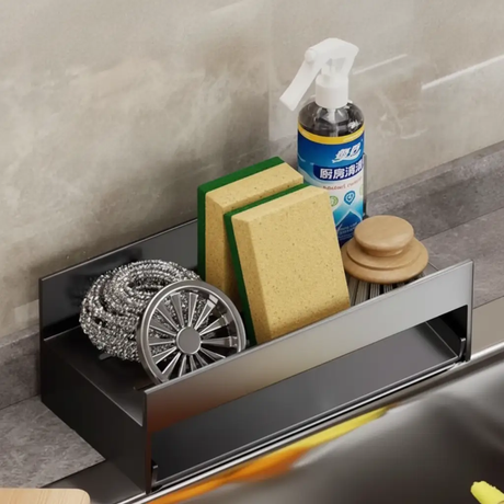 Sink Caddy - Countertop Kitchen Drain Rack Matte Black Stainless Steel Kitchen & Dining Sink Caddies