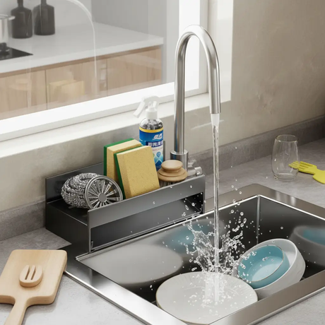 Sink Caddy - Countertop Kitchen Drain Rack Matte Black Stainless Steel Kitchen & Dining Sink Caddies
