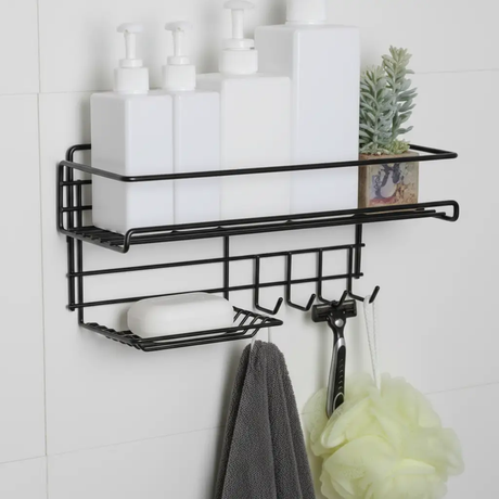 Bathroom Shelf - Wall-Mounted Wire Rack with Soap Dish Toilet Roll Holder Home & Garden Wall-Mounted Caddies