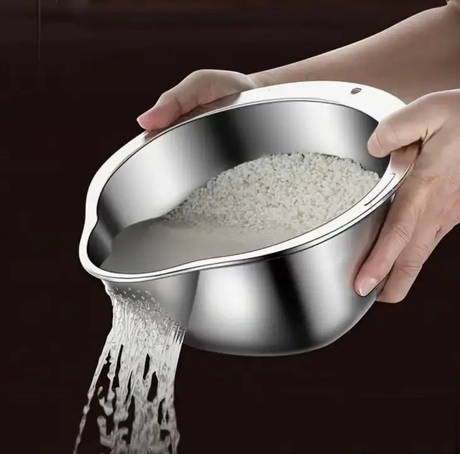 Colander - Heavy Duty Stainless Steel Rice Washing Bowl and Strainer with Pour Spout Kitchen & Dining Colanders