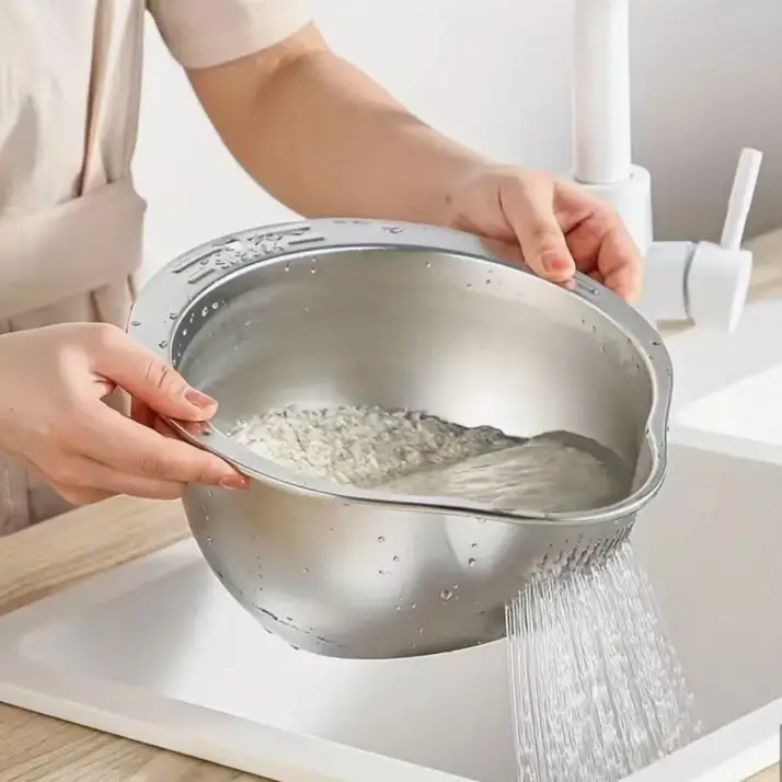 Colander - Heavy Duty Stainless Steel Rice Washing Bowl and Strainer with Pour Spout Kitchen & Dining Colanders