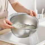 Colander - Heavy Duty Stainless Steel Rice Washing Bowl and Strainer with Pour Spout Kitchen & Dining Colanders