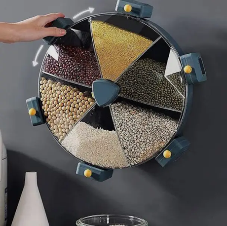 Grain Dispenser - 6-Grid Wall-Mounted Rotating Cereal and Dry Goods Dispenser Kitchen & Dining Food Dispensers