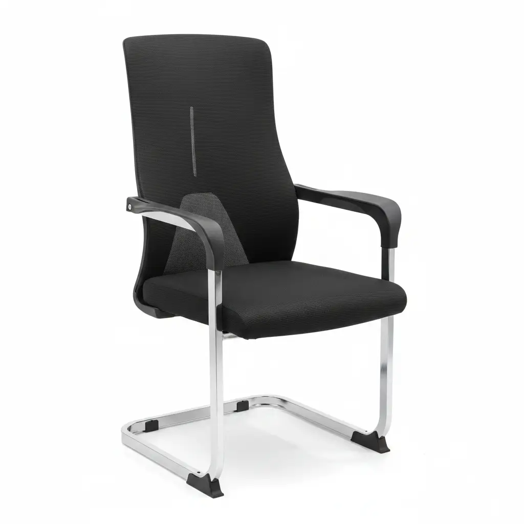 Office Chair - High Back Mesh and Fabric Visitor Chair with Chrome Sled Base Black Furniture Office Chairs
