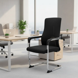 Office Chair - High Back Mesh and Fabric Visitor Chair with Chrome Sled Base Black Furniture Office Chairs