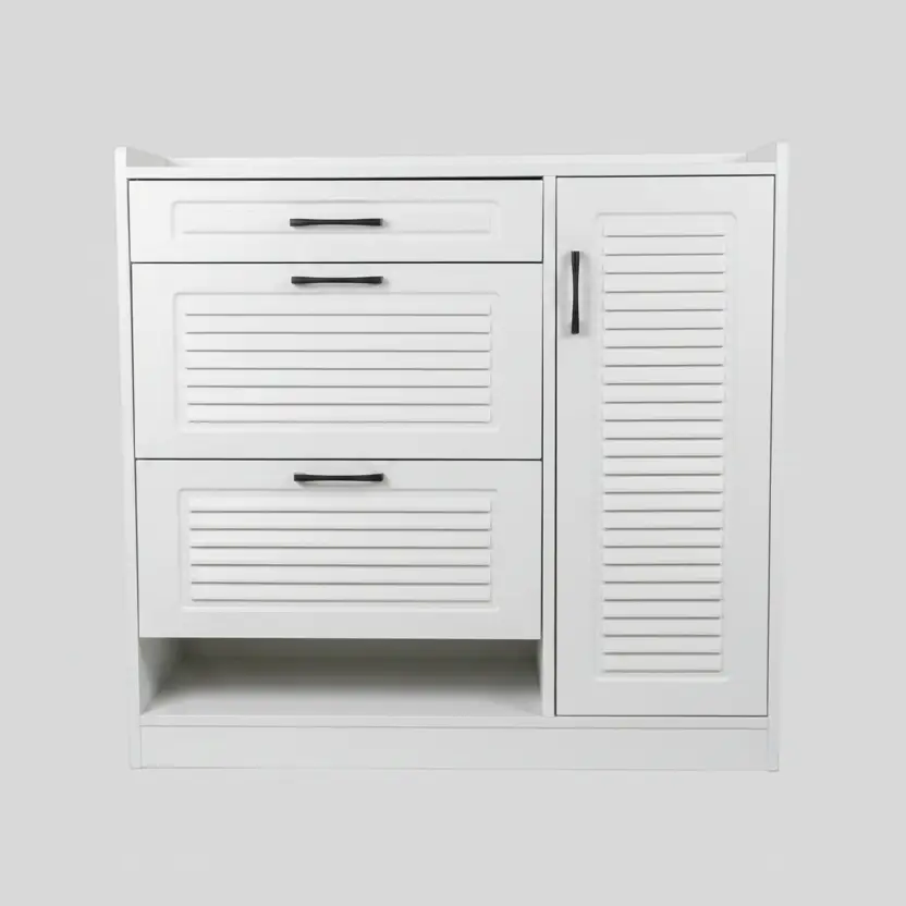 Shoe Cabinet - 3-Drawer Louvre Panel with Side Door and Black Bar Handles White Furniture Storage Cabinets & Lockers