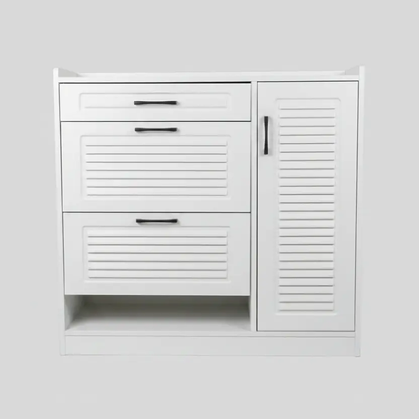 Shoe Cabinet - 3-Drawer Louvre Panel with Side Door and Black Bar Handles White Furniture Storage Cabinets & Lockers