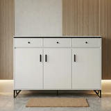 Shoe Cabinet - 3-Door 3-Drawer with Ribbed Top Drawers and Black Bar Handles Furniture Storage Cabinets & Lockers