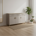 Shoe Cabinet - 3-Door 3-Drawer Scallop Arc Panel with Gold Handles and Marble Top Furniture Storage Cabinets & Lockers
